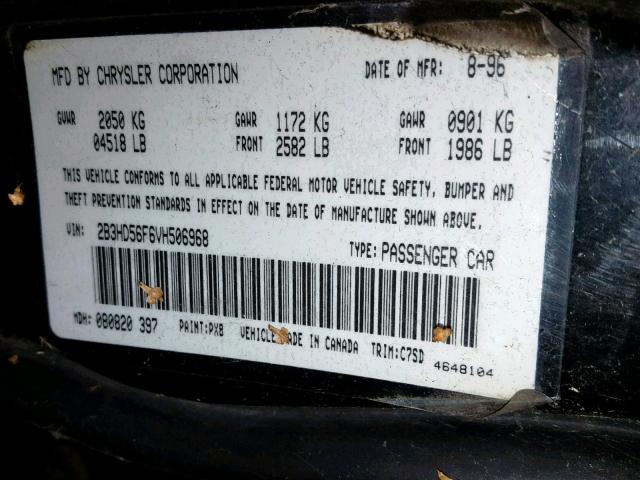 2B3HD56F6VH506968 - 1997 DODGE INTREPID E BLACK photo 10