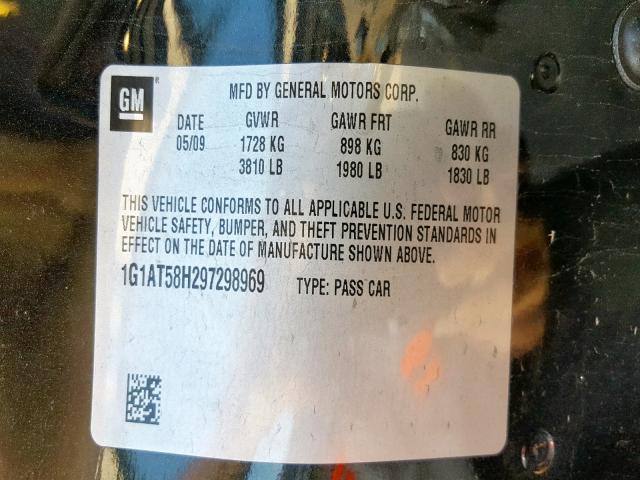 1G1AT58H297298969 - 2009 CHEVROLET COBALT LT BLACK photo 10