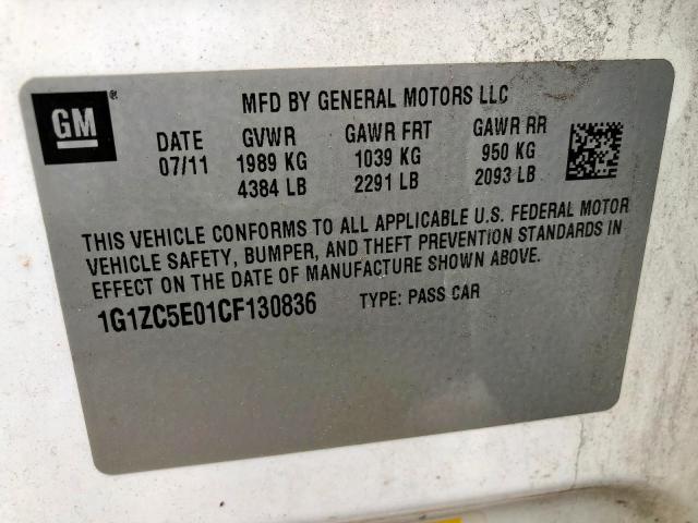 1G1ZC5E01CF130836 - 2012 CHEVROLET MALIBU 1LT 白色 照片 8