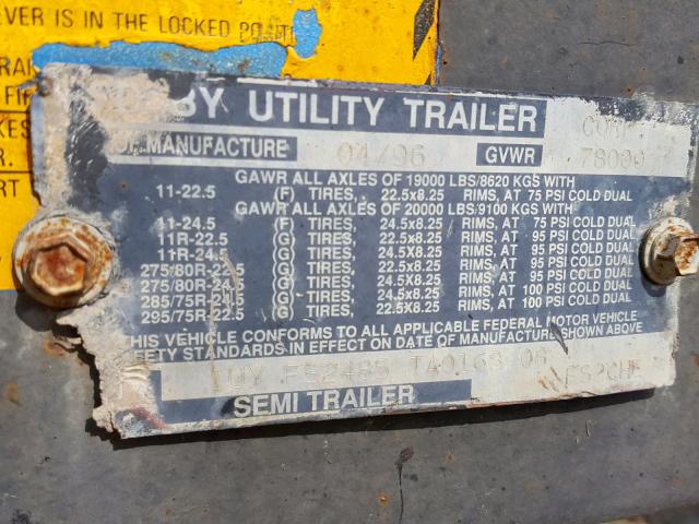 1UYFS2485TA016808 - 1996 UTILITY TRAILER BLACK photo 10