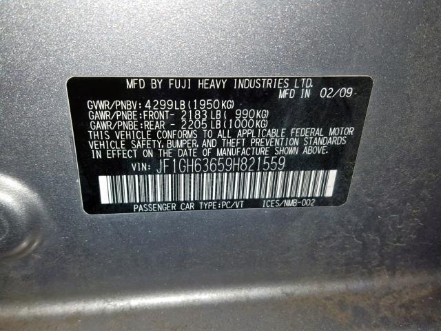 JF1GH63659H821559 - 2009 SUBARU IMPREZA OU SILVER photo 10