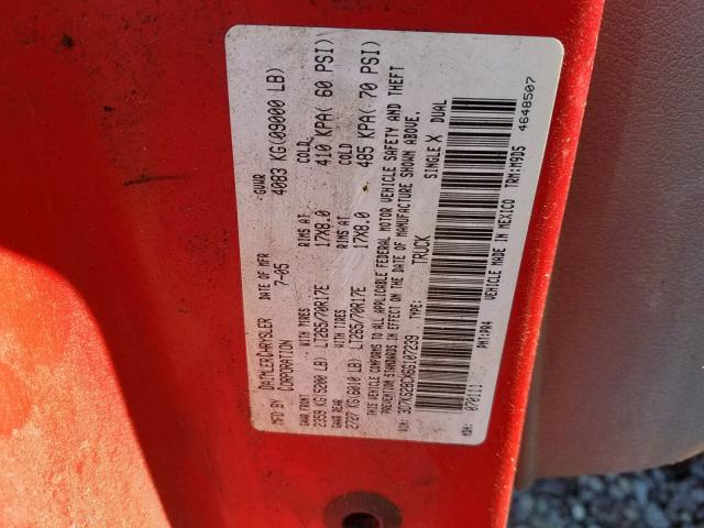 3D7KS28CX6G107239 - 2006 DODGE RAM 2500 S წითელი ფოტო 10
