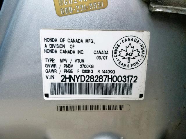 2HNYD28287H003172 - 2007 ACURA MDX SILVER photo 10