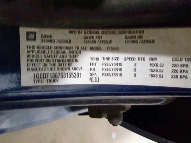 1GCDT13E578233969 - 2007 CHEVROLET COLORADO BLUE photo 10