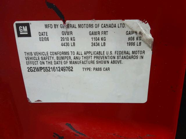 2G2WP552161249762 - 2006 PONTIAC GRAND PRIX RED photo 10