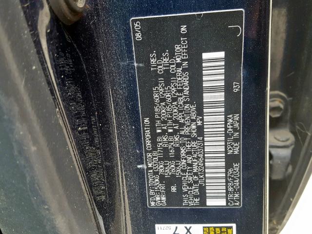 JTLKT324964037314 - 2006 SCION XB BLUE photo 10