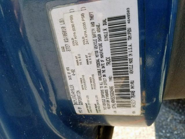 1B7HL48N52S669406 - 2002 DODGE DAKOTA QUA BLUE photo 10