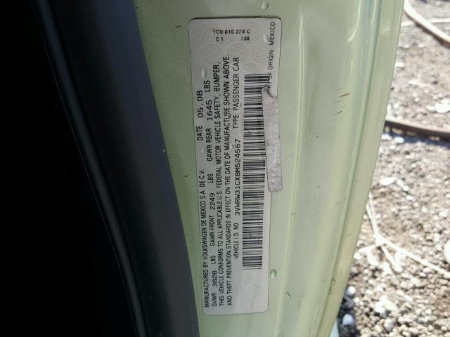 3VWRW31CX8M524567 - 2008 VOLKSWAGEN NEW BEETLE მწვანე ფოტო 10