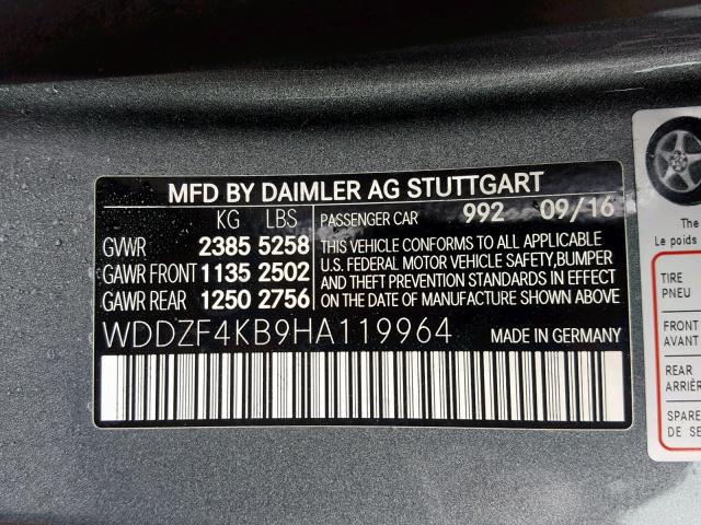 WDDZF4KB9HA119964 - 2017 MERCEDES-BENZ E 300 4MAT GRAY photo 10