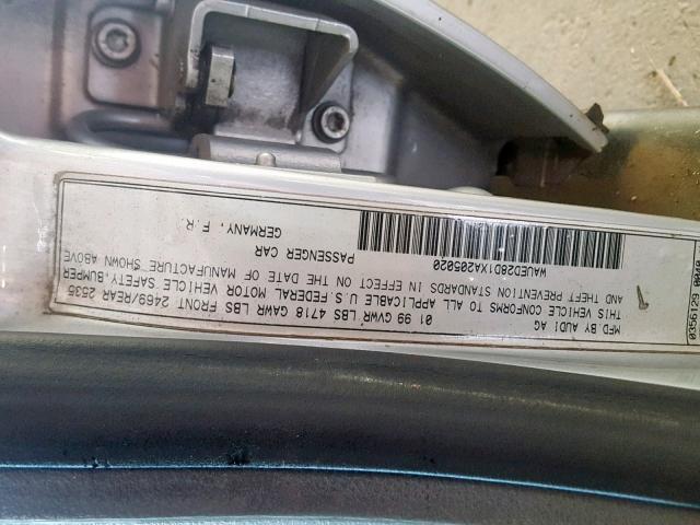 WAUED28D1XA205020 - 1999 AUDI A4 2.8 QUA GRAY photo 10