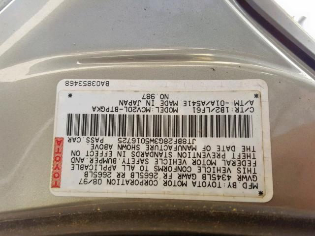 JT8BF28G3W5016725 - 1998 LEXUS ES 300 GRAY photo 10