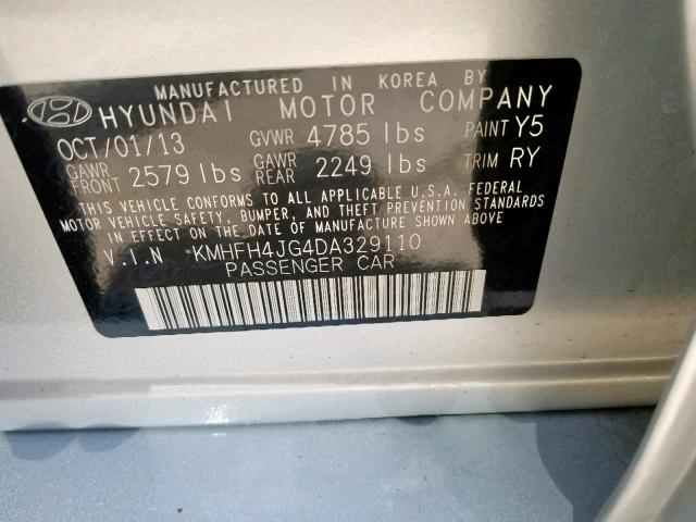 KMHFH4JG4DA329110 - 2013 HYUNDAI AZERA GLS SILVER photo 10