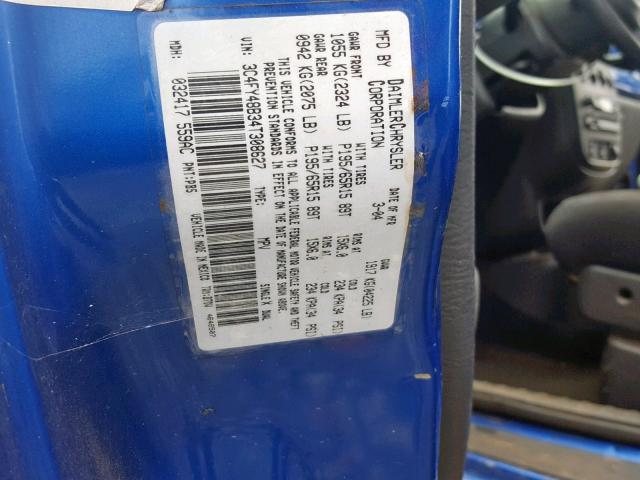 3C4FY48B34T308627 - 2004 CHRYSLER PT CRUISER BLUE photo 10