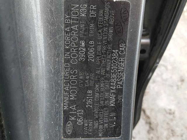 KNAFX4A83E5102384 - 2014 KIA FORTE EX GRAY photo 10