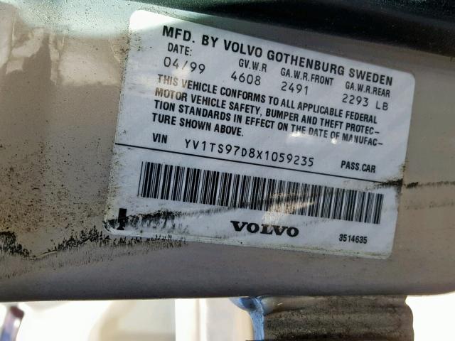 YV1TS97D8X1059235 - 1999 VOLVO S80 SILVER photo 10