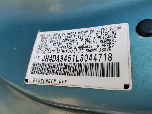 JH4DA9451LS044718 - 1990 ACURA INTEGRA LS GREEN photo 10