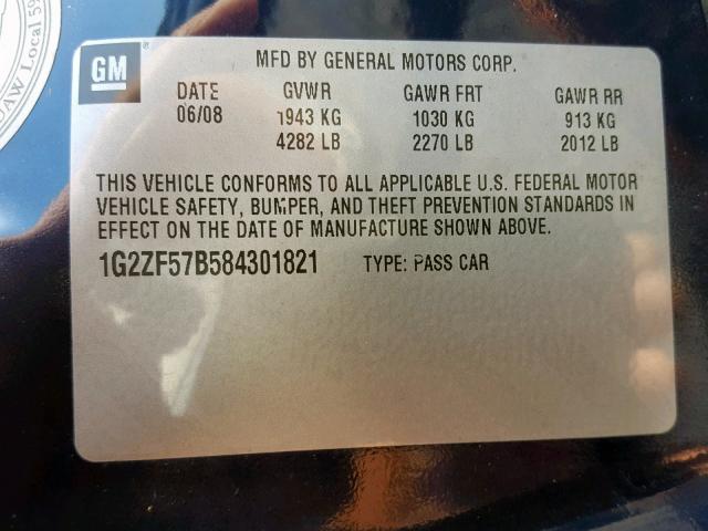 1G2ZF57B584301821 - 2008 PONTIAC G6 VALUE L BLUE photo 10