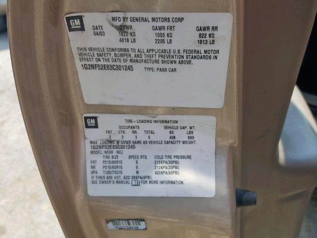 1G2NF52E83C301245 - 2003 PONTIAC GRAND AM S BEIGE photo 10