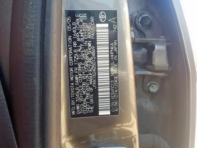 JTKKT624250124869 - 2005 TOYOTA SCION XA GRAY photo 10