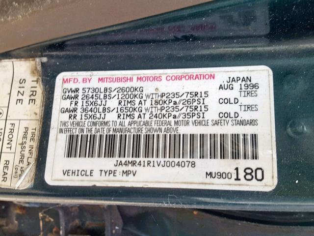 JA4MR41R1VJ004078 - 1997 MITSUBISHI MONTERO LS GREEN photo 10