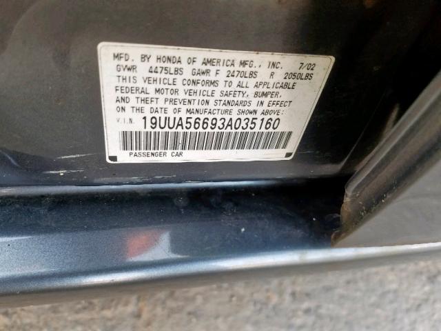 19UUA56693A035160 - 2003 ACURA 3.2TL SILVER photo 10