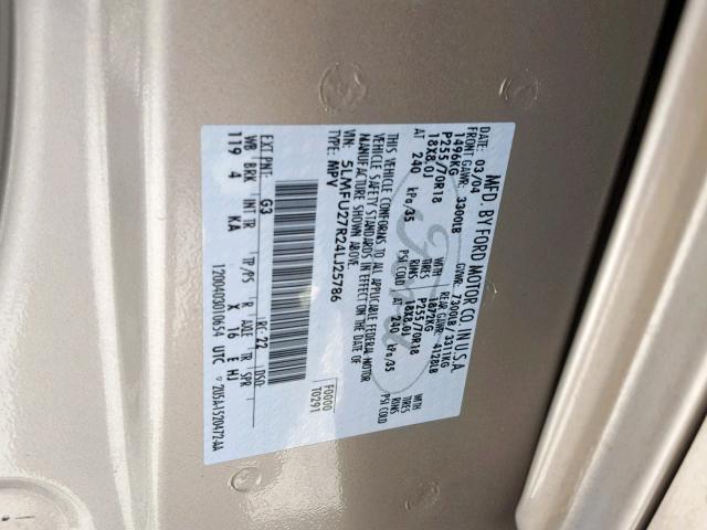 5LMFU27R24LJ25786 - 2004 LINCOLN NAVIGATOR ოქროსფერი ფოტო 10