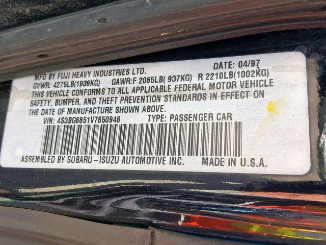 4S3BG6851V7650946 - 1997 SUBARU LEGACY OUT BLACK photo 10