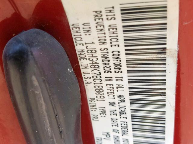 1J8HG48K76C188091 - 2006 JEEP COMMANDER BURGUNDY photo 10