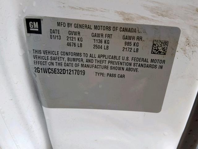 2G1WC5E32D1217019 - 2013 CHEVROLET IMPALA LTZ WHITE photo 10