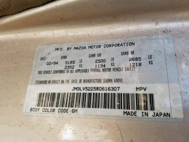 JM3LV5225R0616307 - 1994 MAZDA MPV WAGON BROWN photo 10