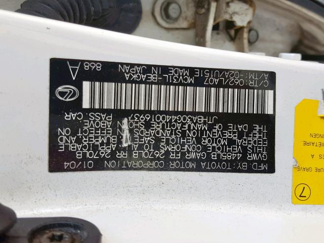 JTHBA30G440016937 - 2004 LEXUS ES 330 WHITE photo 10