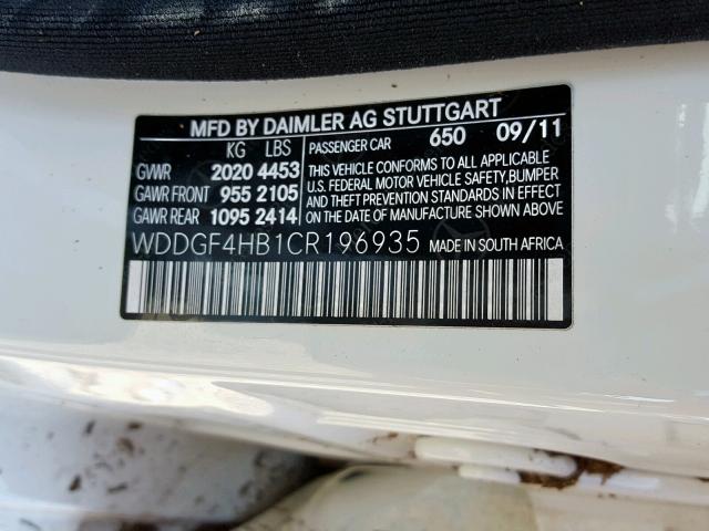 WDDGF4HB1CR196935 - 2012 MERCEDES-BENZ C 250 WHITE photo 10