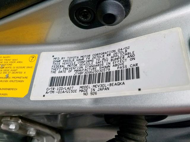 JTHBF30G625030579 - 2002 LEXUS ES 300 SILVER photo 10