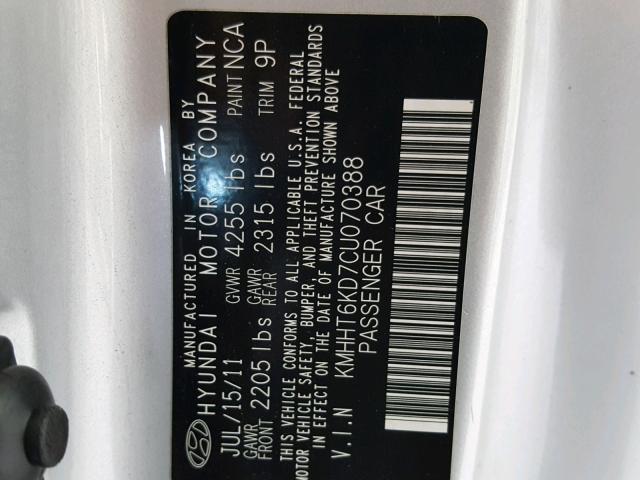 KMHHT6KD7CU070388 - 2012 HYUNDAI GENESIS CO SILVER photo 10