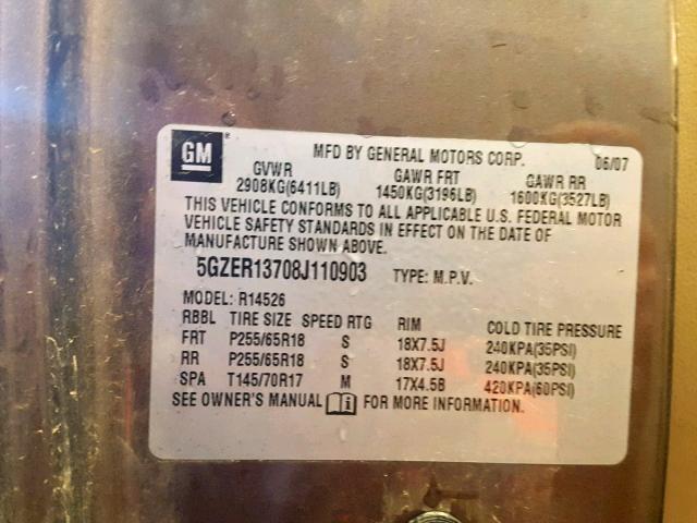 5GZER13708J110903 - 2008 SATURN OUTLOOK XE BROWN photo 10