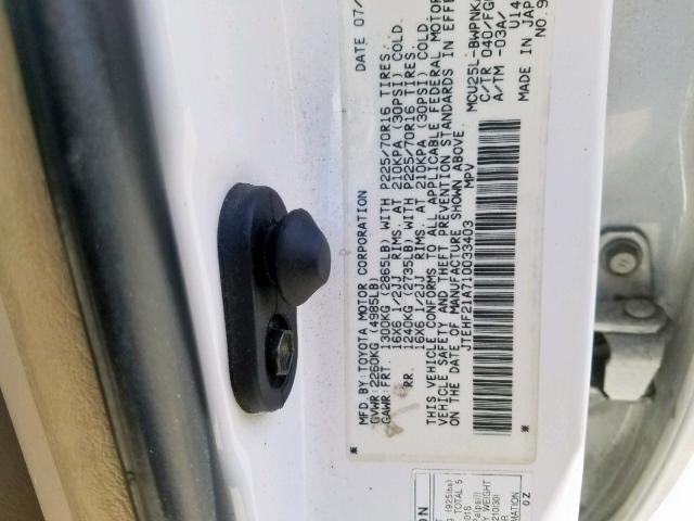 JTEHF21A710033403 - 2001 TOYOTA HIGHLANDER WHITE photo 10