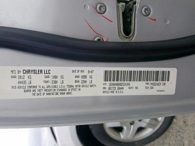 1B3HB48B08D524345 - 2008 DODGE CALIBER SX SILVER photo 10