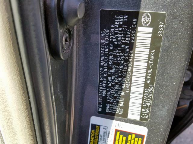 4T4BE46K29R059469 - 2009 TOYOTA CAMRY BASE SILVER photo 10