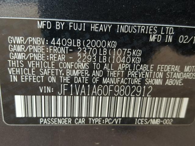 JF1VA1A60F9802912 - 2015 SUBARU WRX GRAY photo 10