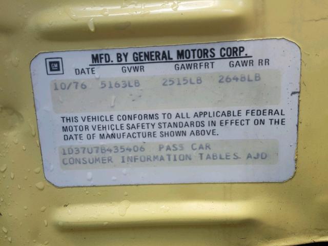 1D37U7B435406 - 1977 CHEVROLET MALIBU YELLOW photo 10