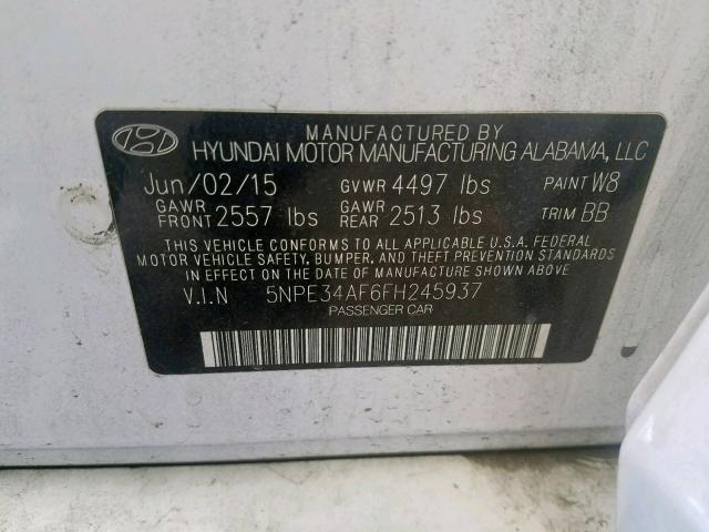 5NPE34AF6FH245937 - 2015 HYUNDAI SONATA SPO WHITE photo 10