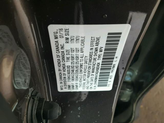 2HKRM4H74GH683404 - 2016 HONDA CR-V EXL GRAY photo 10