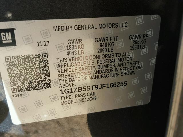 1G1ZB5ST9JF166255 - 2018 CHEVROLET MALIBU LS GRAY photo 10