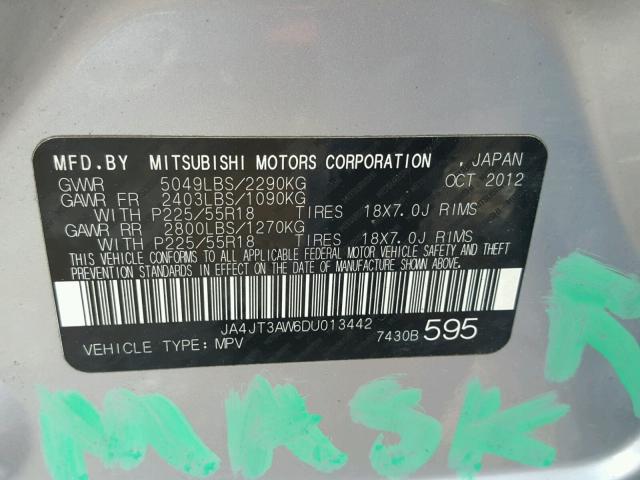 JA4JT3AW6DU013442 - 2013 MITSUBISHI OUTLANDER SILVER photo 10