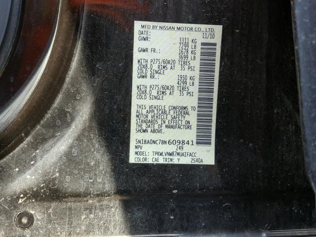 5N1BA0NC7BN609841 - 2011 NISSAN ARMADA SV BLACK photo 10