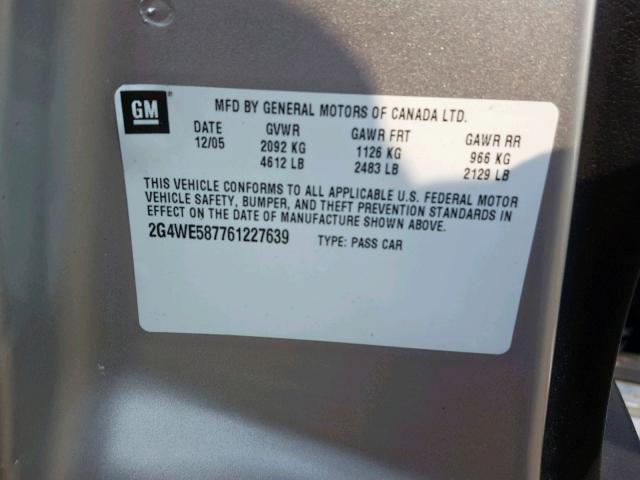 2G4WE587761227639 - 2006 BUICK LACROSSE C SILVER photo 10