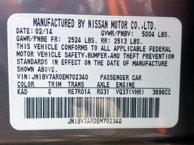 JN1BV7AR0EM702340 - 2014 INFINITI Q50 BASE GRAY photo 10