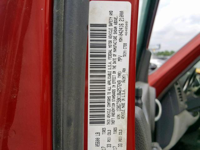 1D8GT58K18W257249 - 2008 DODGE NITRO SLT RED photo 10