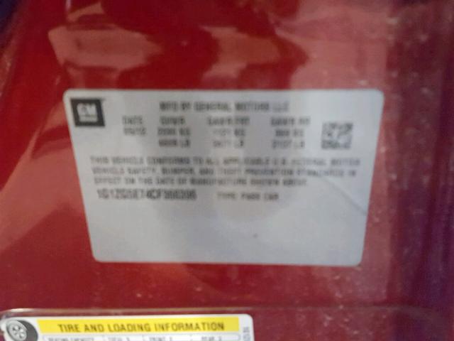 1G1ZG5E74CF366396 - 2012 CHEVROLET MALIBU LTZ წითელი ფოტო 10