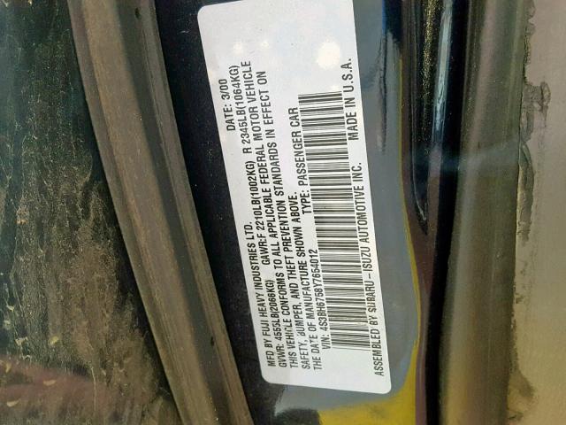 4S3BH6758Y7654012 - 2000 SUBARU LEGACY OUT BLUE photo 10